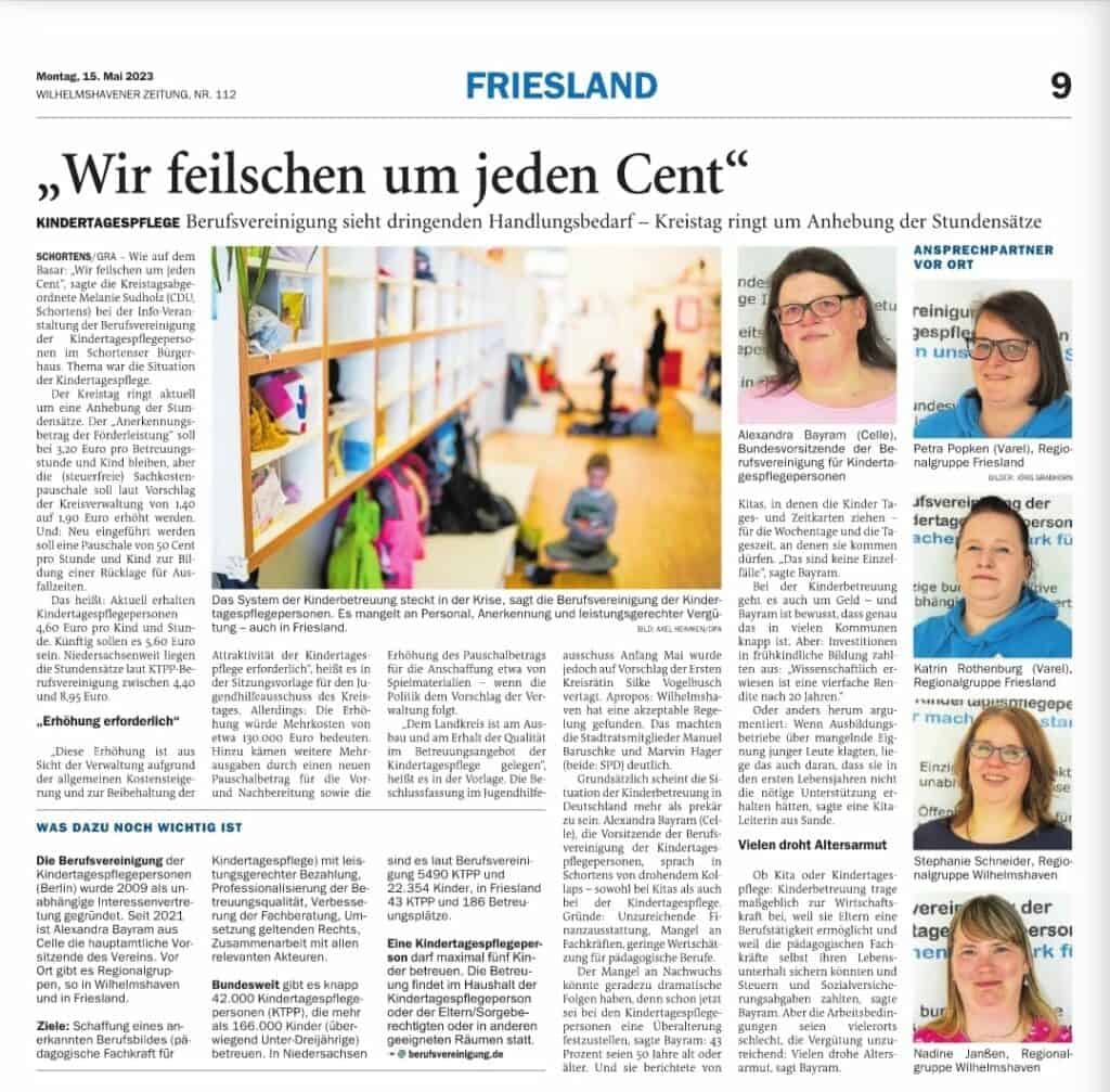 Zeitungsbericht vom 15.05.2023, GRA, Wilhelmshavener Zeitung